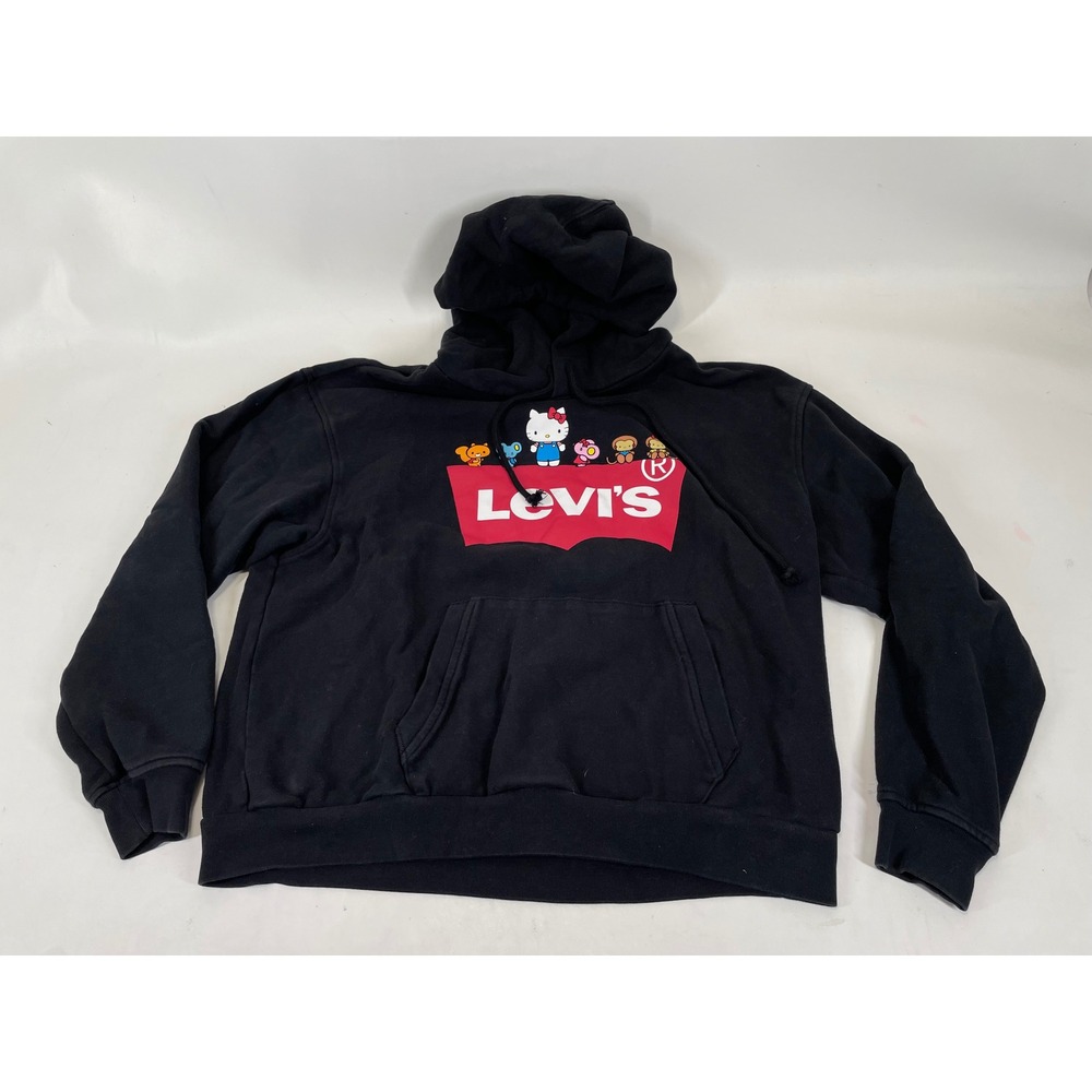 Levis x Hello Kitty Black Graphic Hoodie Sanrio Batwing Logo Small Oversized